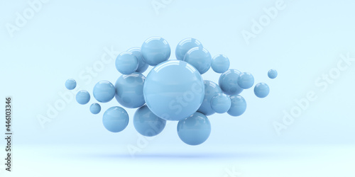 3d render illustration for advertising. Falling blue balls in the blue background.