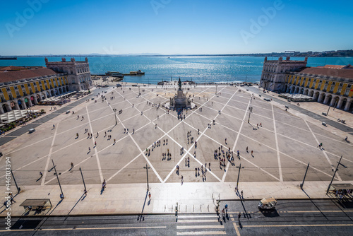 Commerce Square in Lisbon capital city, aerial view from Rua Agusta Triumphal Arch, Portugal photo