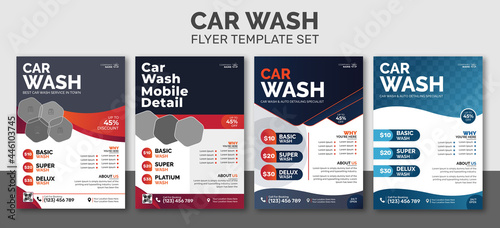 Modern Car Wash Flyer Set | Abstract design carwash flyer bundle  | Car Detailing, Auto Detailing Flyer, Car Wash poster templates photo