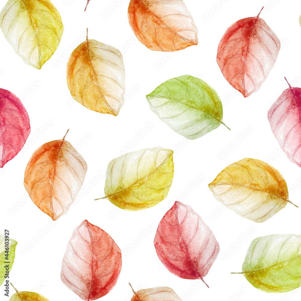 Fototapeta premium Colorful autumn leaves watercolor illustration. Template for decorating designs and illustrations.