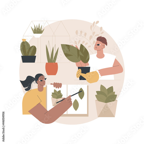 Garden workshop abstract concept vector illustration. Gardening training programs, organic expert, landscape design, shed garage, florist workplace, creative lab, interior decor abstract metaphor.