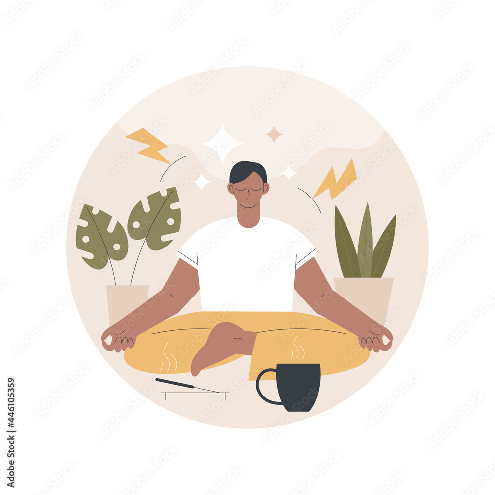 Mindfulness abstract concept vector illustration. Mindful meditating, mental calmness and self-consciousness, focusing and releasing stress, anxiety alternative home treatment abstract metaphor. Mindfulness abstract concept vector illustration. Mindful meditating, mental calmness and self-consciousness, focusing and releasing stress, anxiety alternative home treatment abstract metaphor.