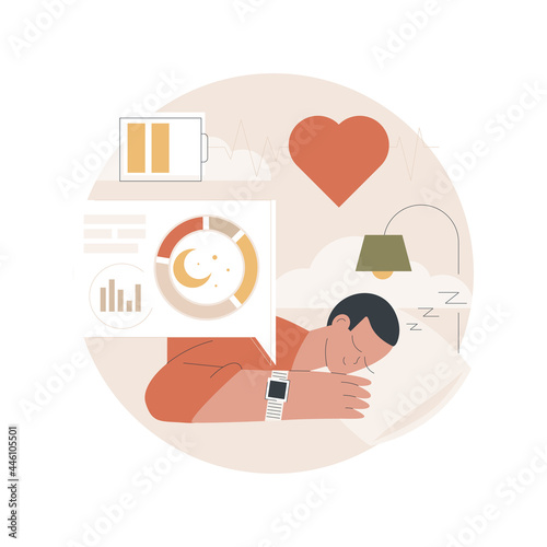 Sleep tracking abstract concept vector illustration. Sleeping app recommendation, wearable digital tracker, in-bed sleep quality monitor, gadget recording pattern, power nap abstract metaphor.