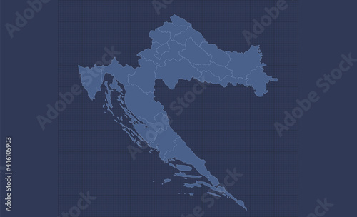 Croatia map  separate regions with names  infographics blue flat design blank