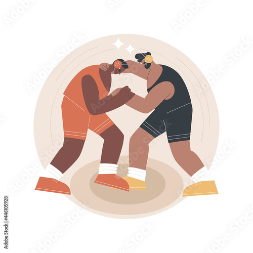 Wrestling abstract concept vector illustration. Pro training, buy equipment, wrestling gear, strong werestler, greco-roman, entertainment competition, professional fighter abstract metaphor.