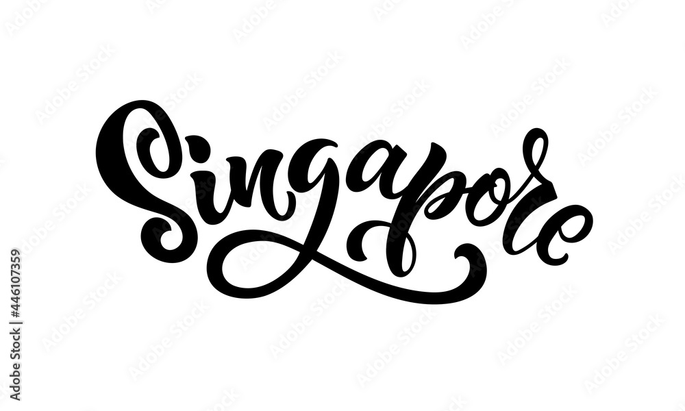 Singapore handwritten text isolated on white background. Template for logo, postcard, invitation, badge, icon, banner. Vector illustration. Hand lettering. Modern brush ink calligraphy