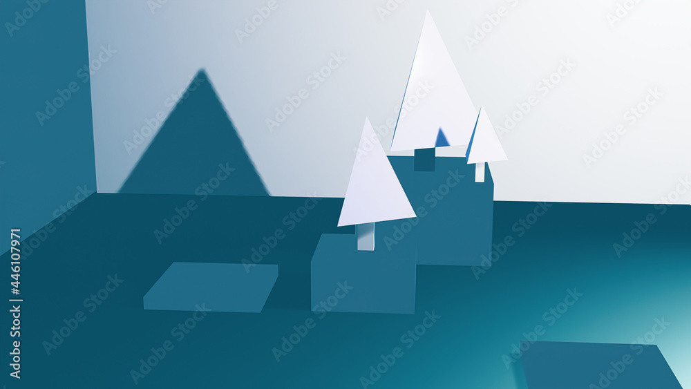 illustration of low poly trees in simple blue background