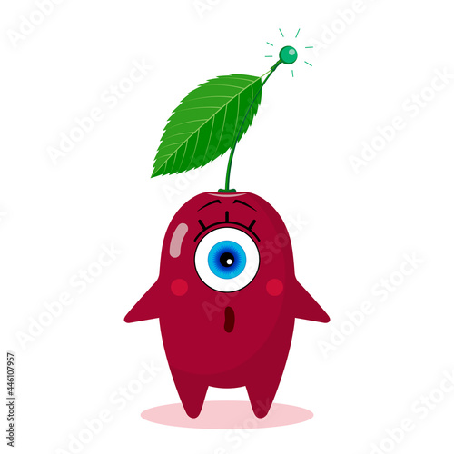 Cherry one-eyed character on a white background