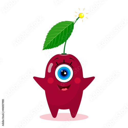 Cherry one-eyed character on a white background