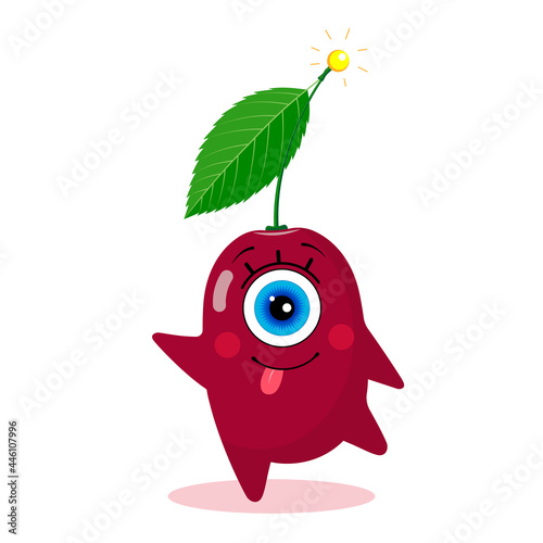 Cherry one-eyed character on a white background