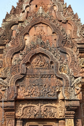 Carvings on the gate at Banteay Srei temple, Cambodia