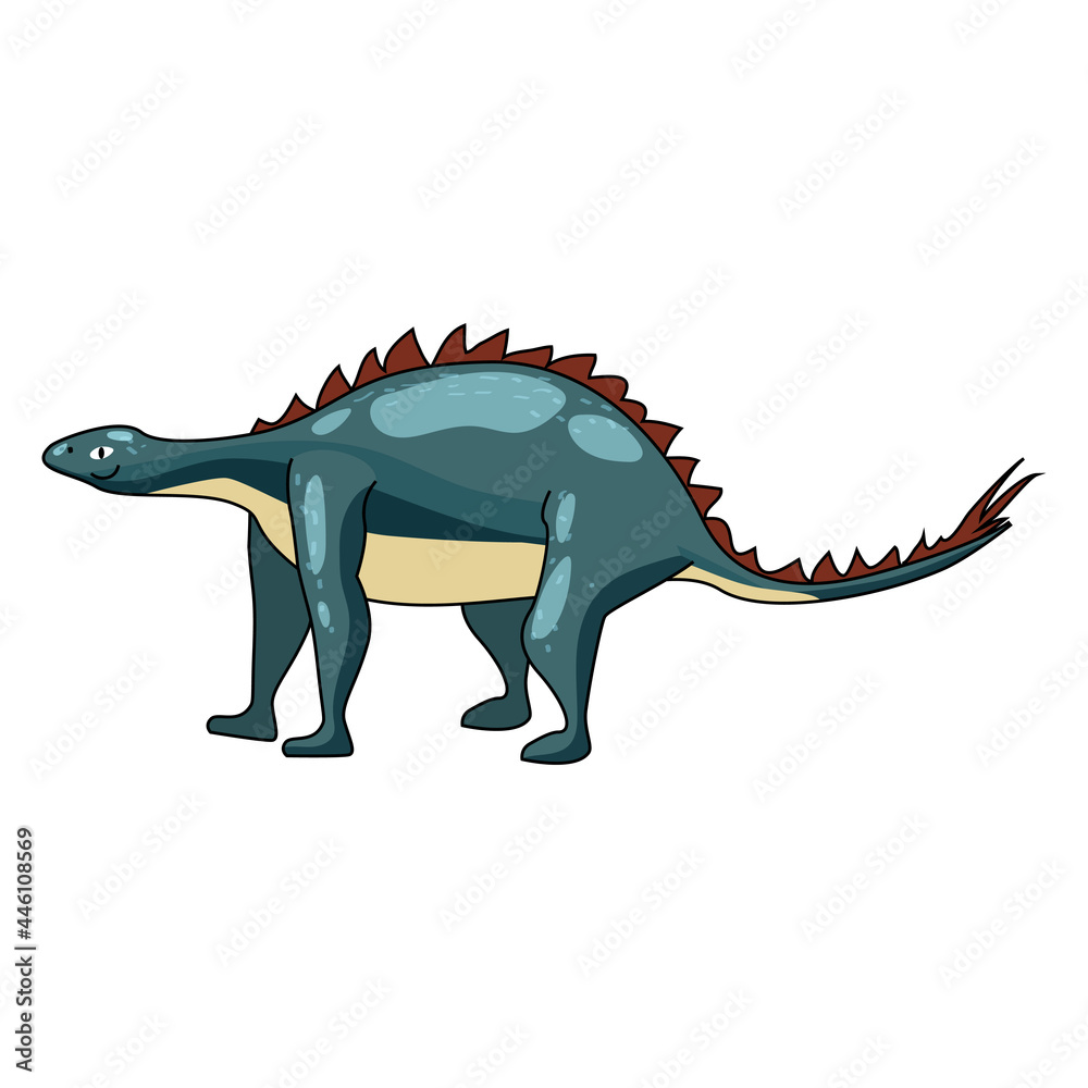Funny prehistoric Stegosaurus dinosaurus. Ancient wild monsters reptiles cartoon style. Vector isolated