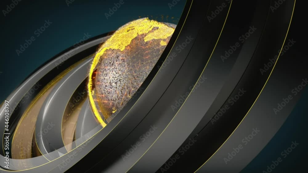 intro to the news, a globe and glowing stripes, lower third on a green screen 3d render