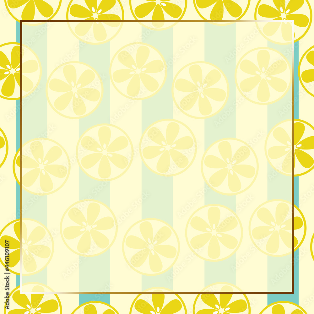 レモンの背景D　正方形　ゴールド枠