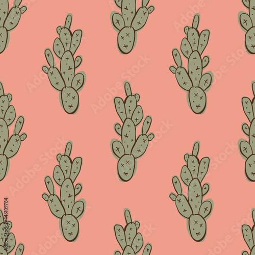 Pastel simple doodle cacti seamless pattern, cactus minimalist art print wallpaper background.