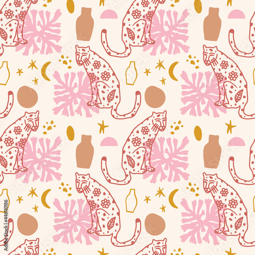 Photography Abstract leopard cat seamless pattern, wild cats doodle drawings.
