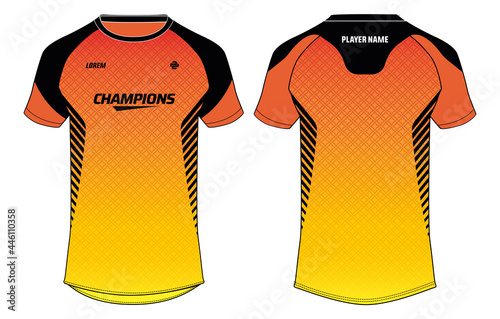 Sports jersey t shirt design concept vector template, Abstract geometric pattern Raglan Round neck tees football jersey concept with front and back view for Cricket, soccer, Volleyball, Rugby uniform