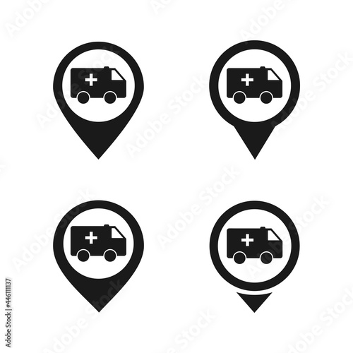 Set of map pointer with ambulance icon. Illustration vector