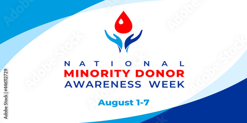 National minority donor awareness week. Vector web banner, poster, card for social media, networks. Illustration of a logo with hands and a drop of blood on a white background.