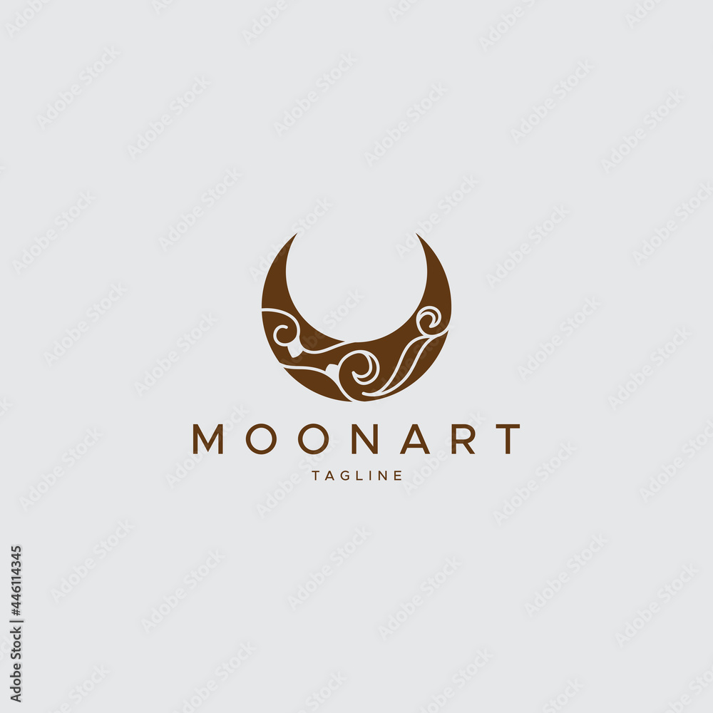 elegant crescent moon and line icon vector ornament logo design in line luxury linear style