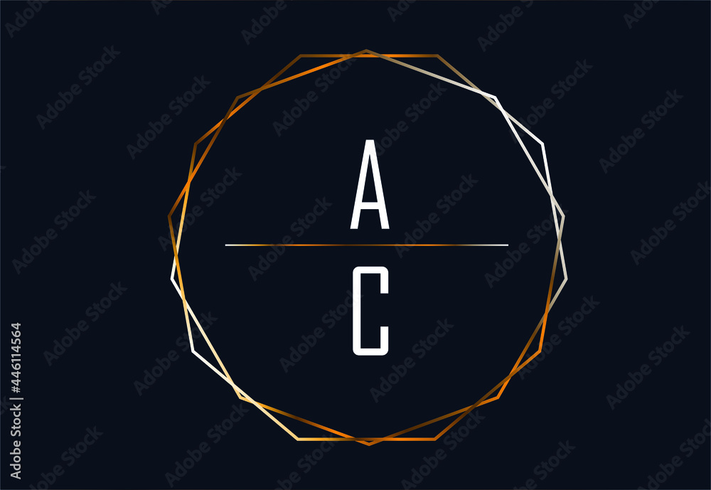 Luxury stylish and elegant Golden polygon letter AC/CA with dark blue background signature logo for company name or initial Luxury stylish and elegant Golden polygon letter AC/CA with dark blue background signature logo for company name or initial