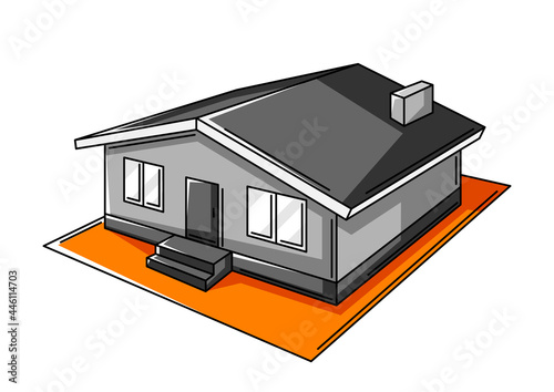 Illustration of single storey house. Housing construction item. Industrial building symbol.