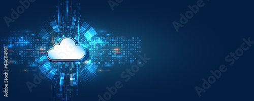 Web hosting vector banner. Cloud technology, media server. Futuristic Hosting server. Abstract datacenter or blockchain background.