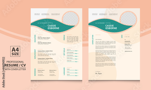 Resume Layout Creative Design Printable Template with Cover Letter for Job Application