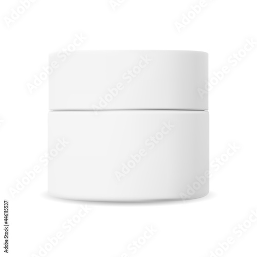 White cosmetic cream jar. Plastic creme container mockup. Beauty gel box template. Face skin blush powder packaging. Simple body scrub jar for branding