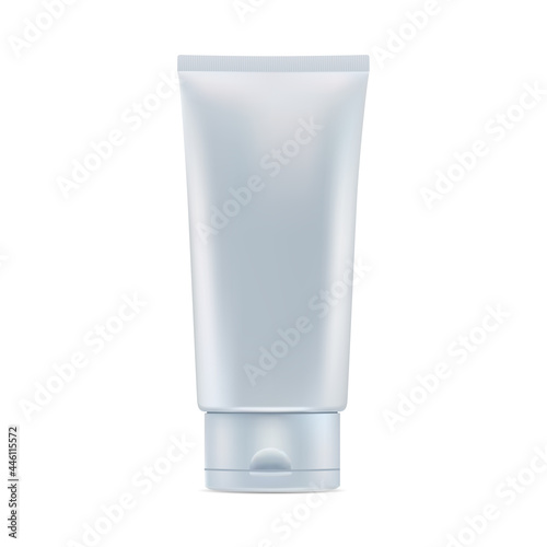 Cosmetic cream tube. Glossy cosmetic product package. Plastic toothpaste tube. Corean hydration masque bottle design. Facial makeup gel template illustration