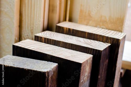 Wooden boards. Joiner's material. Construction and Lumber.