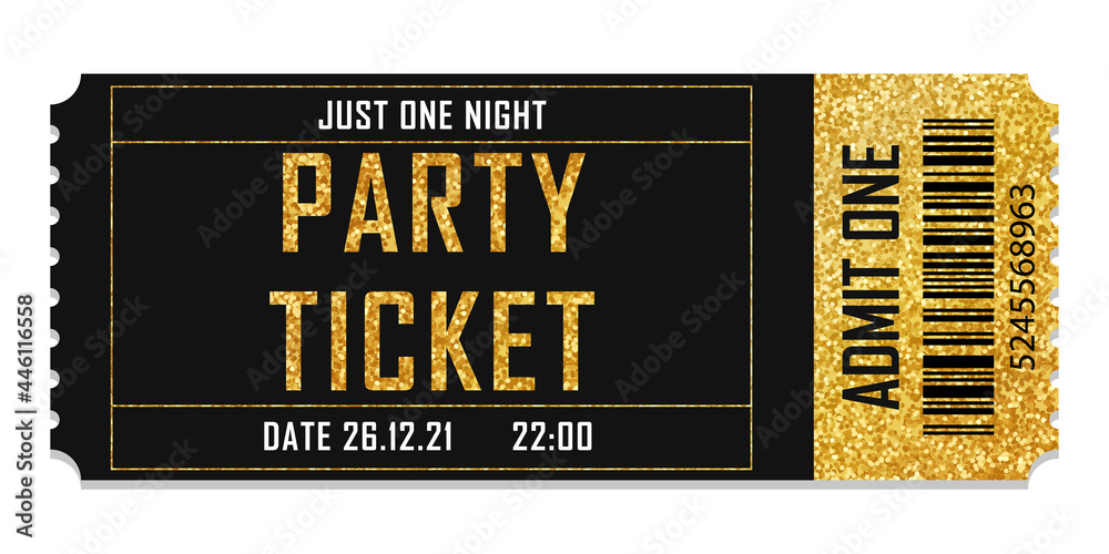 Naklejka premium Golden glittering stub ticket 