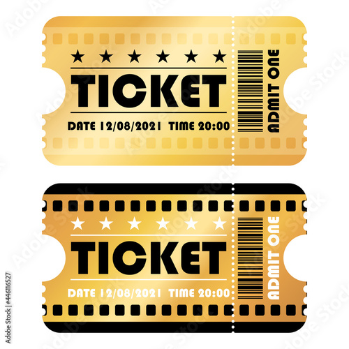 Luxury 2 gold tickets and coupons template vector isolated.
