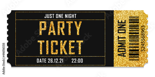 Golden glittering stub ticket
