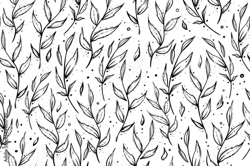 Seamless pattern od han drawn leaves, monochrome, vector