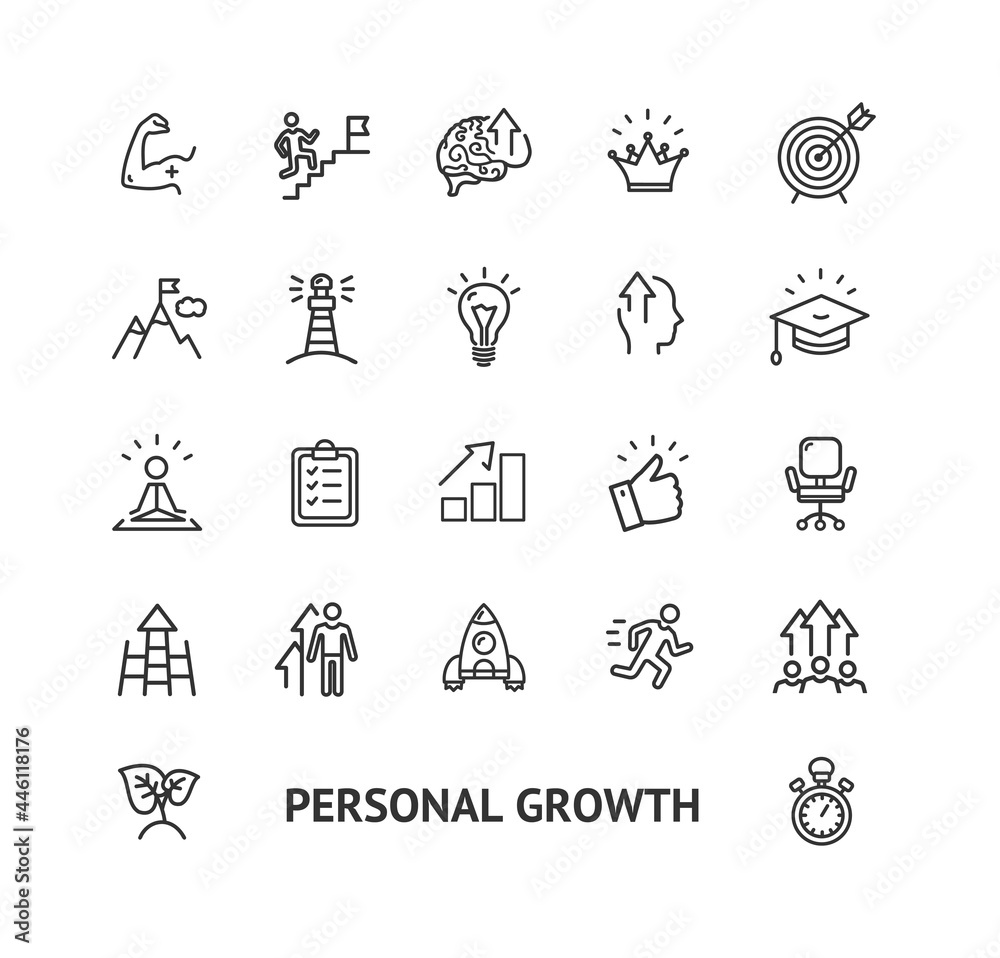 Personal Growth Sign Thin Line Icon Set. Vector