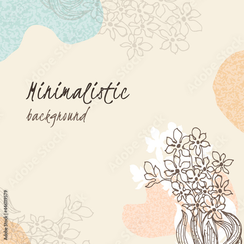 Trendy abstract square botanical art templates. Minimalism style. Flowers with leaves. For publications on social networks, mobile applications, for banners and advertisements on the Internet. Vector