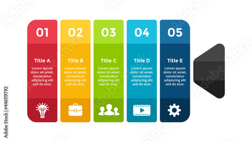 Infographic slide template. Making a movie icon. Digital media presentation. Film production technology. Play video logo.