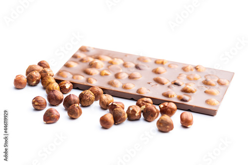Chocolate bar with hazelnuts.