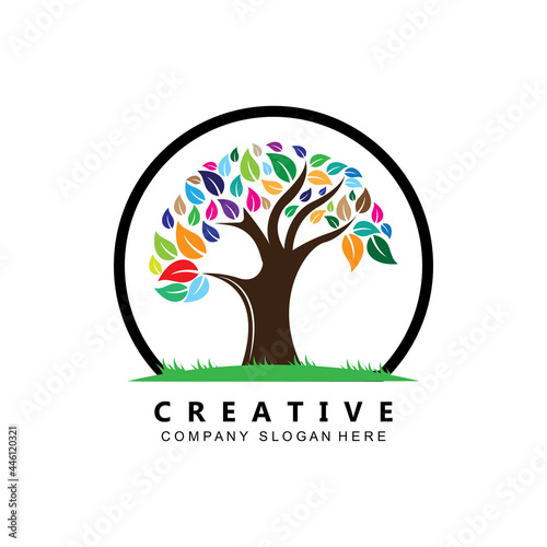 Child care. Tree logo. Educational design .balance and life design. Vector illustration