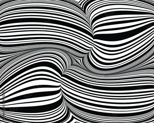3d Abstract . Texture with wavy, billowy lines. Optical art background. Wave design black and white. Digital image with a psychedelic stripes. Vector illustration