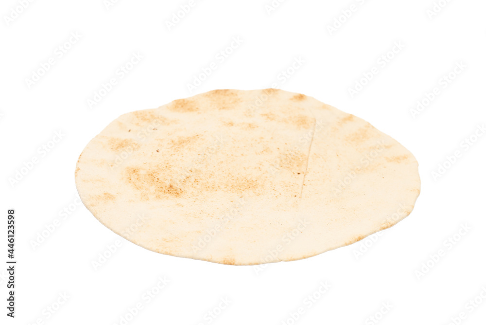 Grilled pitta bread isolated on white background.