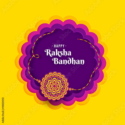 Abstract paper cut concept on celebration of indian festival of brother's and sister's bond Happy Raksha Bandhan.