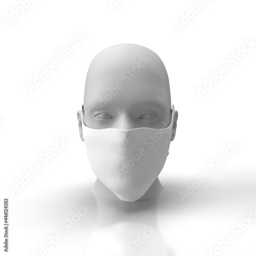 Sanitation and protection stretch fabric facemask 3D model render, ppe respiratory face masks, White and White Background,