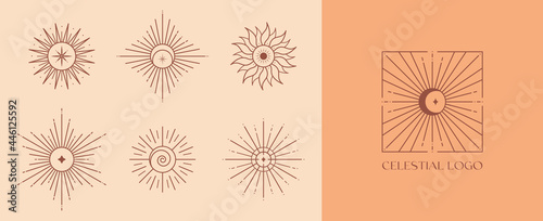 Valokuva Bundle of vector bohemian logo design templates with sun,moon and sunburst
