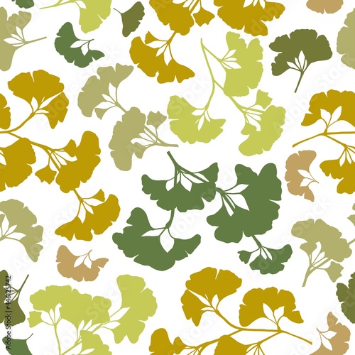Seamless pattern silhouette of ginkgo biloba branches vector illustration