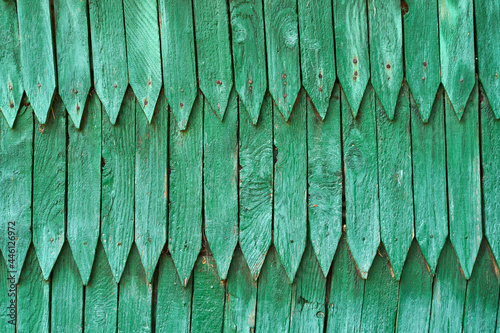 Obraz na płótnie Old vintage green wood shingle wall background w salonie