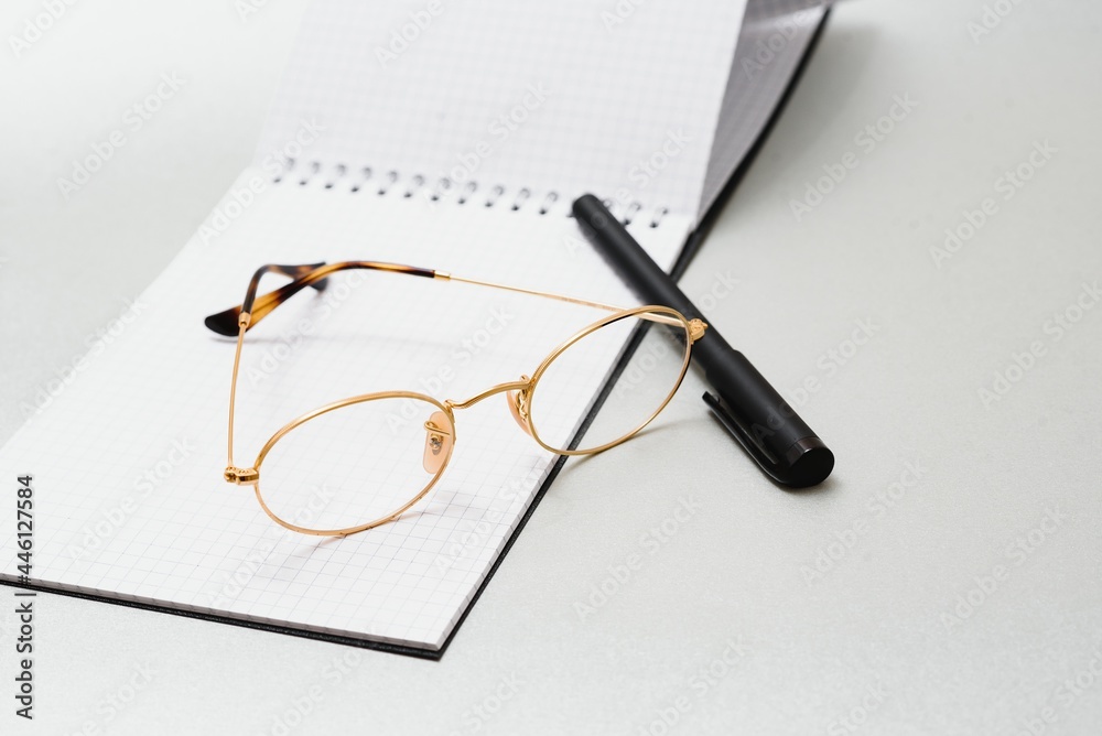 Poster of glasses on pastel background. Optics. Vision. Poster of glasses on pastel background. Optics. Vision.