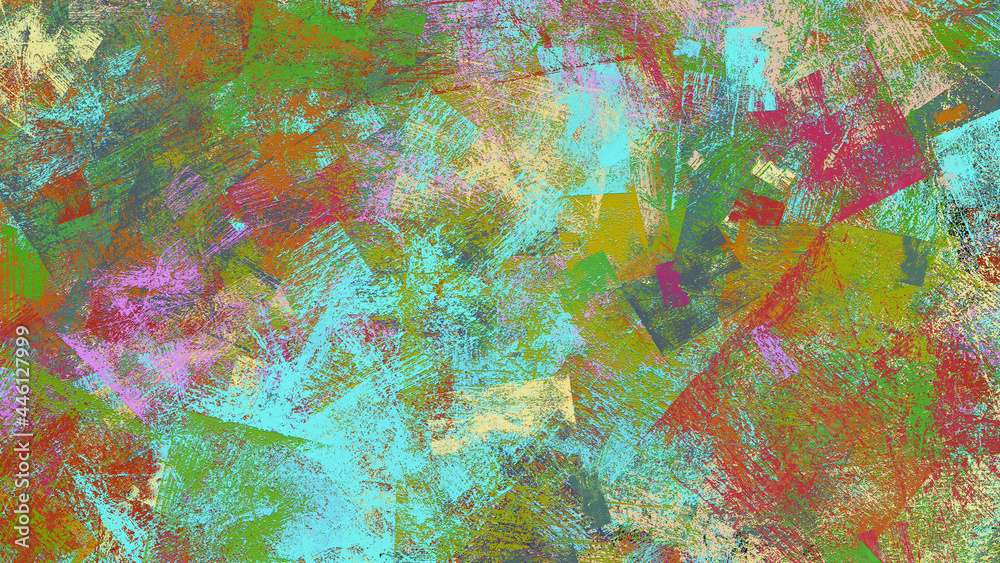 Abstract multi-colored composition in grunge. 3d rendering.