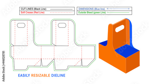 Wine paper box with holding notch perefct dieline and 3D box